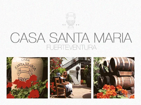 Casa Santa María: the restaurant's name with photographs of its courtyard and cellar