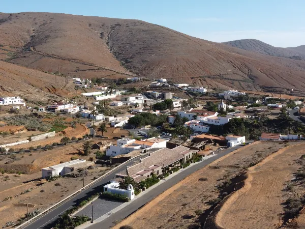 Betancuria seen from above, white houses in a dry valley